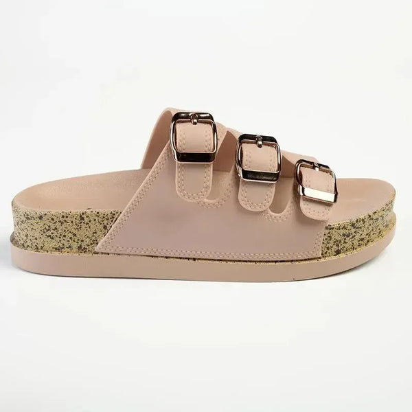 Alessio 3 Strap Slip On Sandal - Nude