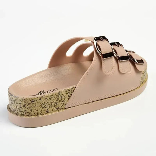 Alessio 3 Strap Slip On Sandal - Nude