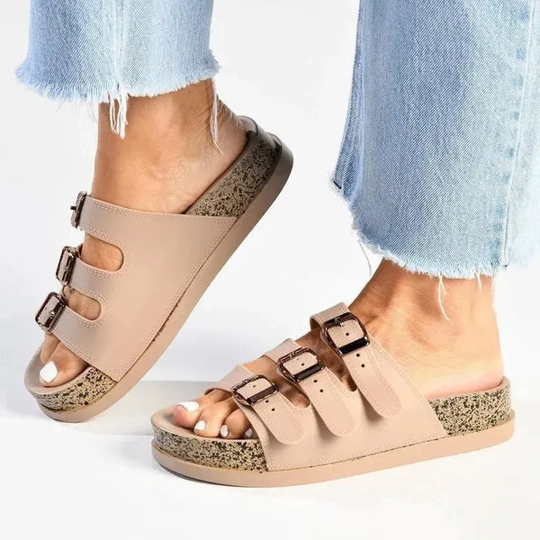 Alessio 3 Strap Slip On Sandal - Nude