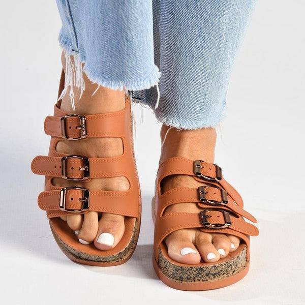 Alessio 3 Strap Slip-on Sandal - Burnt Orange-Alessio-Buy shoes online