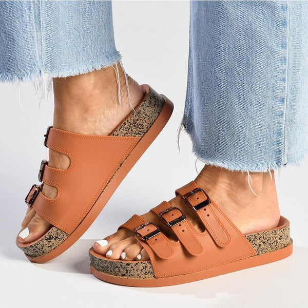 Alessio 3 Strap Slip-on Sandal - Burnt Orange-Alessio-Buy shoes online