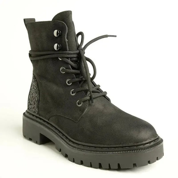 Alessio Kate Chunky Military Boot - Black Glitter