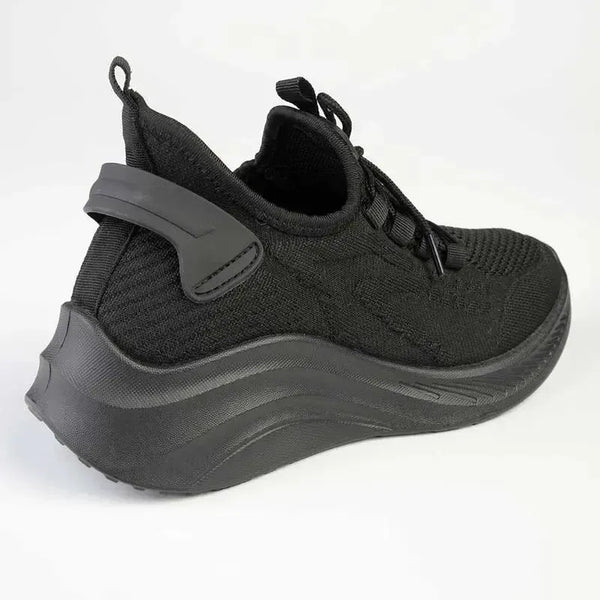 Alessio Ladies Chunky Sole Fly Knit Lace Up Sneaker - Black