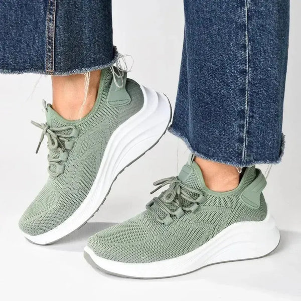Alessio Ladies Chunky Sole Fly Knit Lace Up Sneaker - Sage Green