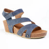 Alessio Ladies Cork Velcro Strap Wedge Sandal - Blue