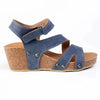 Alessio Ladies Cork Velcro Strap Wedge Sandal - Blue