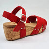 Alessio Ladies Cork Wedge Strips Sandal - Red