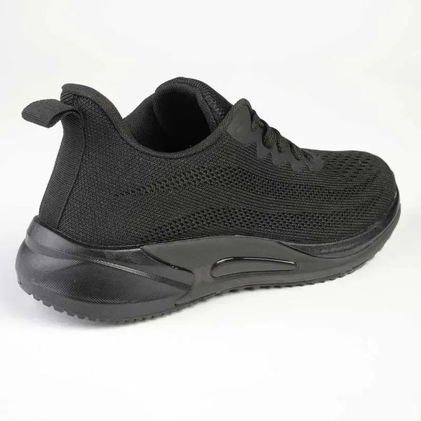 Alessio Ladies Fashion Fly Knit Lace Up Sneaker - Black Mono