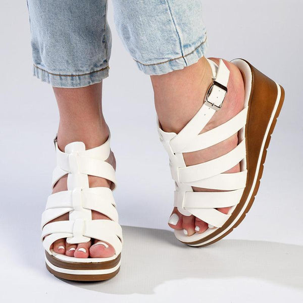 Alessio Ladies Strappy Wedge - White-Alessio-Buy shoes online