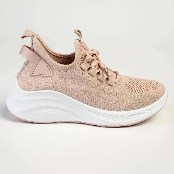 Alessio Ladies Thick Sole Fly Knit Lace Up Sneaker - Pink / White
