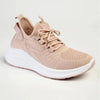 Alessio Ladies Thick Sole Fly Knit Lace Up Sneaker - Pink / White