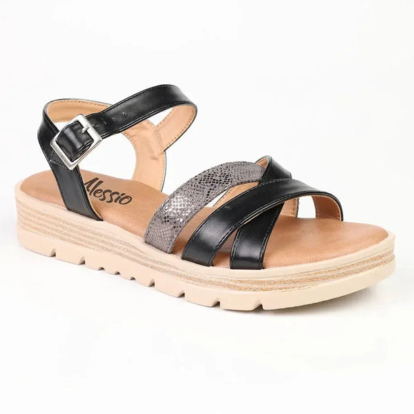 Alessio Multi Wedge Sandals - Black