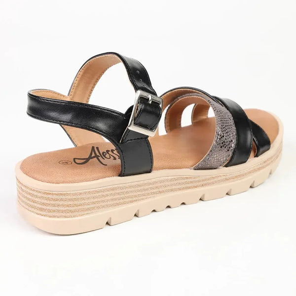 Alessio Multi Wedge Sandals - Black