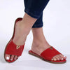 Alessio One Band Flat Push In Sandal - Red