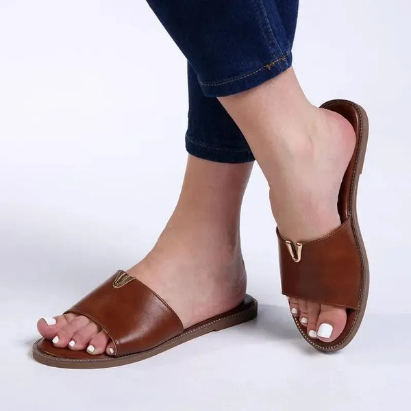 Alessio One Band Flat Push In Sandal - Tan