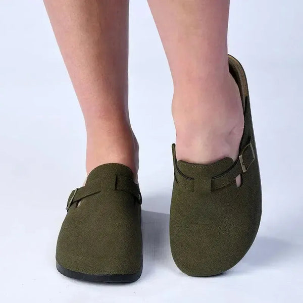 Alessio Slip On Buckle Mule - Olive