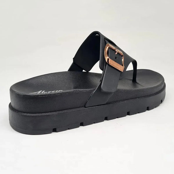 Alessio Thong Fashion Sandal - Black Mono