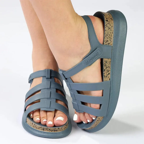Alessio Three Strap Sling Footbed Sandal - Blue
