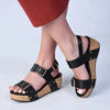 Alessio Two Strap Cork Wedge - Black