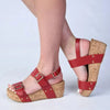 Alessio Two Strap Cork Wedge - Red