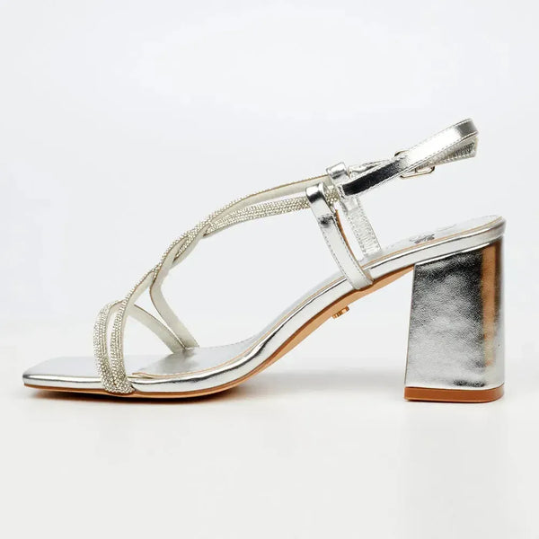 Butterfly Feet Amelle1 Block Heel Sandals - Silver