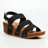 Butterfly Feet Cheyan 2 Perforated Strappy Wedge Sandal - Black