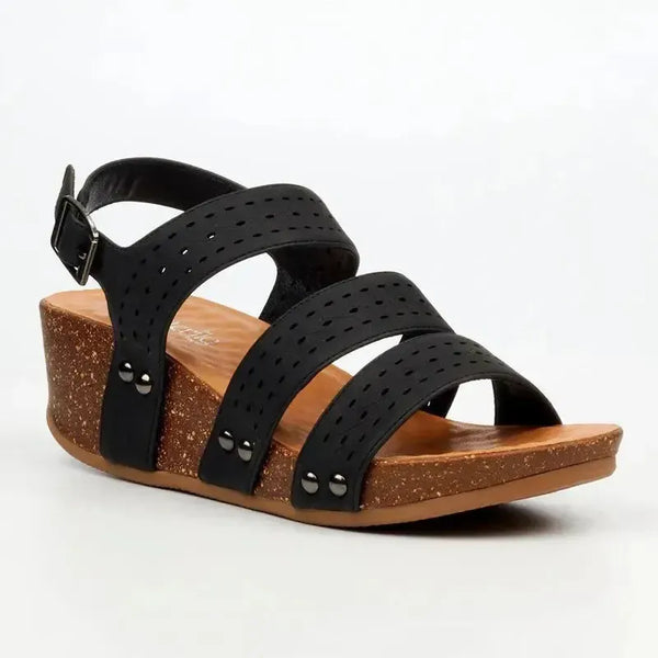 Butterfly Feet Cheyan 2 Perforated Strappy Wedge Sandal - Black