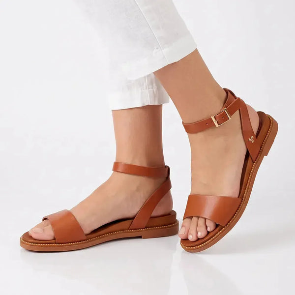 Butterfly Feet Ellie 1 Flat Ankle Tie Sandal - Tan