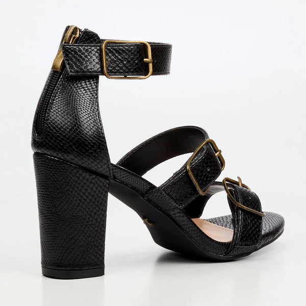 Butterfly Feet Jaydin Buckle Block Heel Sandals - Black