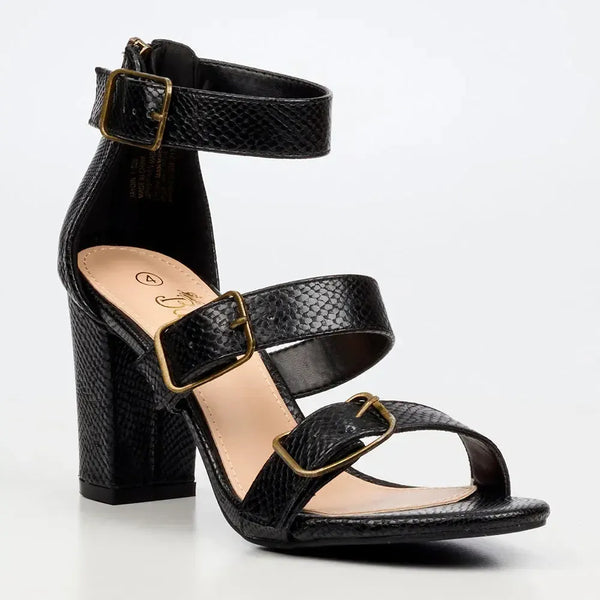 Butterfly Feet Jaydin Buckle Block Heel Sandals - Black