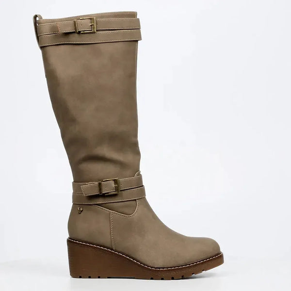 Butterfly Feet Ladies Conway 3 Wedge Long Boot - Taupe