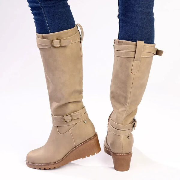 Butterfly Feet Ladies Conway 3 Wedge Long Boot - Taupe