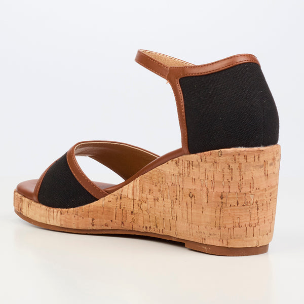 Butterfly Feet Mila 3 Cork Wedge Sandals - Black