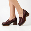 Butterfly Feet Noxer 9 High Block Heel Saddle Loafer - Burgundy