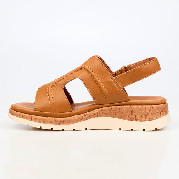 Butterfly Feet Prio1 Cut Out Low Wedge Sandals - Tan