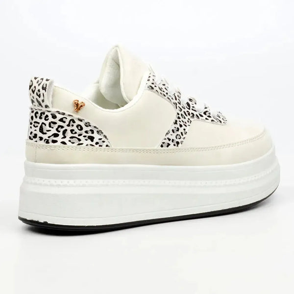 Butterfly Feet Senhora 26 Platform Animal Print Sneaker - White
