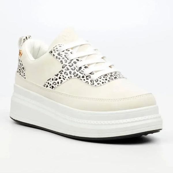 Butterfly Feet Senhora 26 Platform Animal Print Sneaker - White