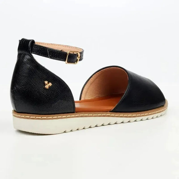 Butterfly Feet Walnut 2 - Flat Ankle Tie Sandal - Black