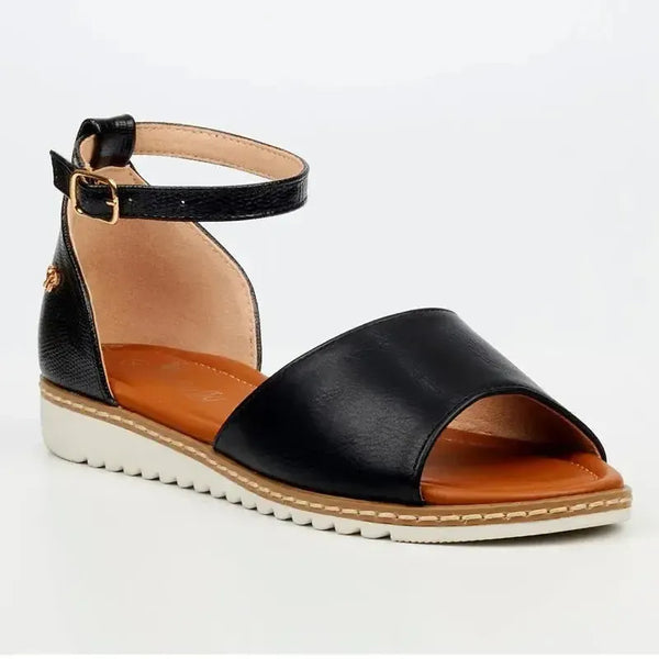 Butterfly Feet Walnut 2 - Flat Ankle Tie Sandal - Black