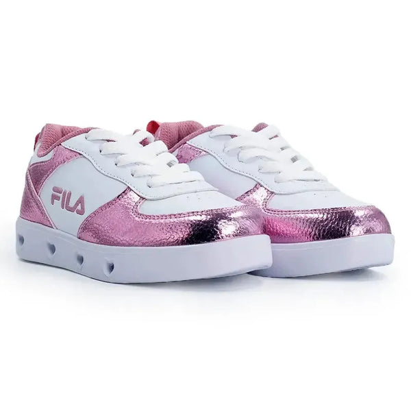 FILA Lucia Lights Kids Sneaker - White/Pink Metallic
