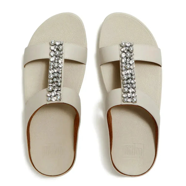 Fit Flop Fino H-Bar Slide with Pearl and Crystal Adornment - Turtledove