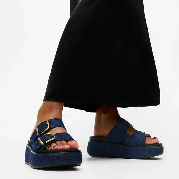 Fit Flop Gen FF-Max Two Bar Buckle Slides - Dark Denim