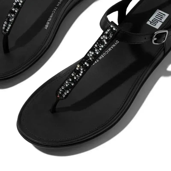 Fit Flop Gracie Crystal-Mix Leather Thong Sandal - All Black