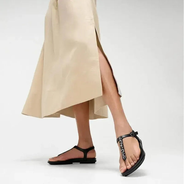 Fit Flop Gracie Crystal-Mix Leather Thong Sandal - All Black