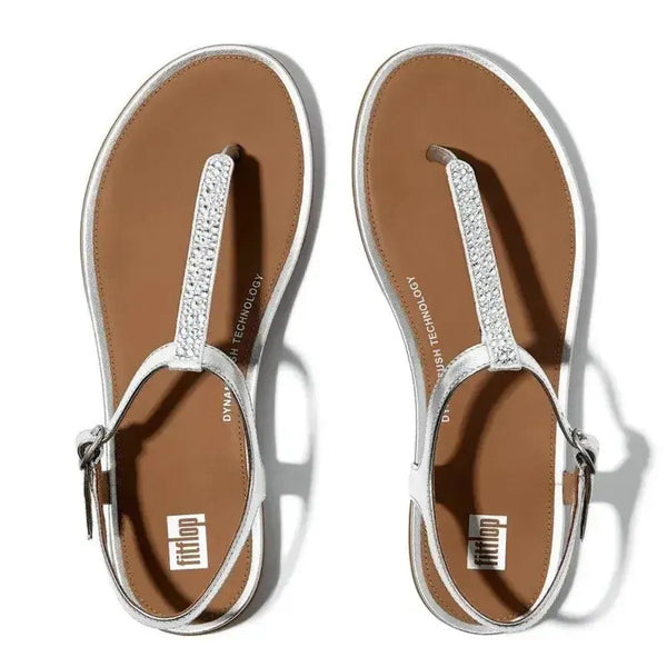 Fit Flop Gracie Crystal-Mix Leather Thong Sandal - Silver