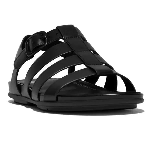 Fit Flop Gracie Rubber-Leather Fisherman Sandal - All Black