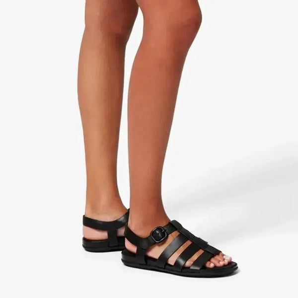 Fit Flop Gracie Rubber-Leather Fisherman Sandal - All Black