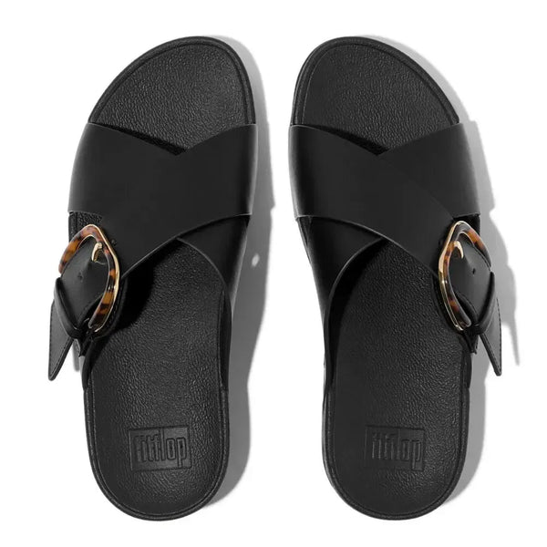 Fit Flop Lulu Cross Slide with inlay Buckle - All Black