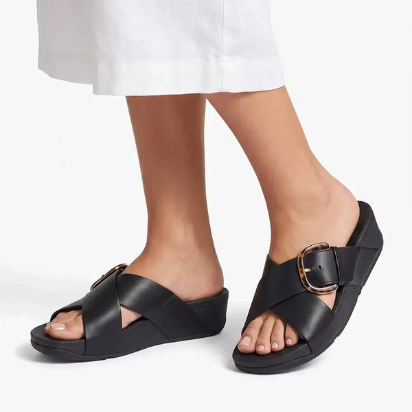 Fit Flop Lulu Cross Slide with inlay Buckle - All Black