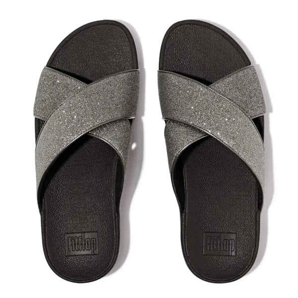 Fit Flop Lulu Glitterdust Cross Slides Sandal - Pewter